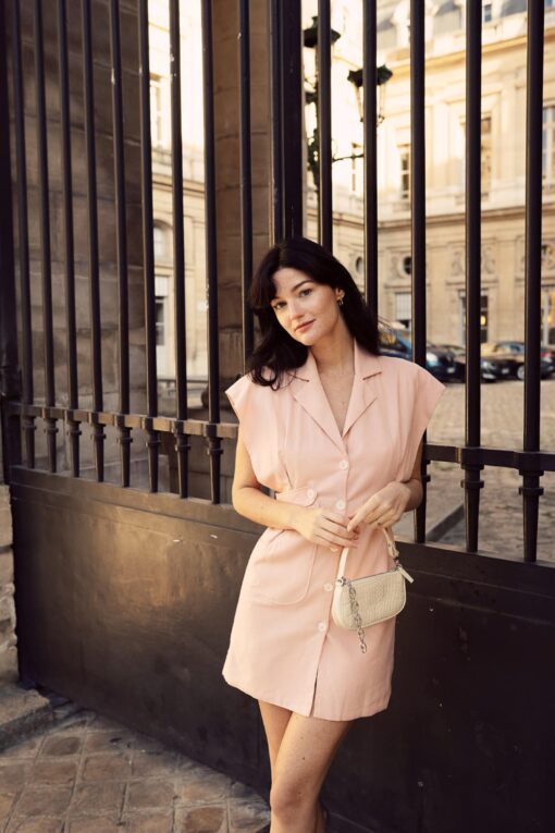 Pink Linen Mini Dress - Parisian Chic Summer Sundress - Image 3
