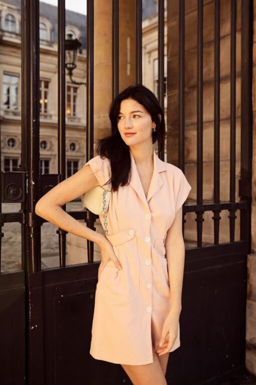 Pink Linen Mini Dress - Parisian Chic Summer Sundress - Image 2