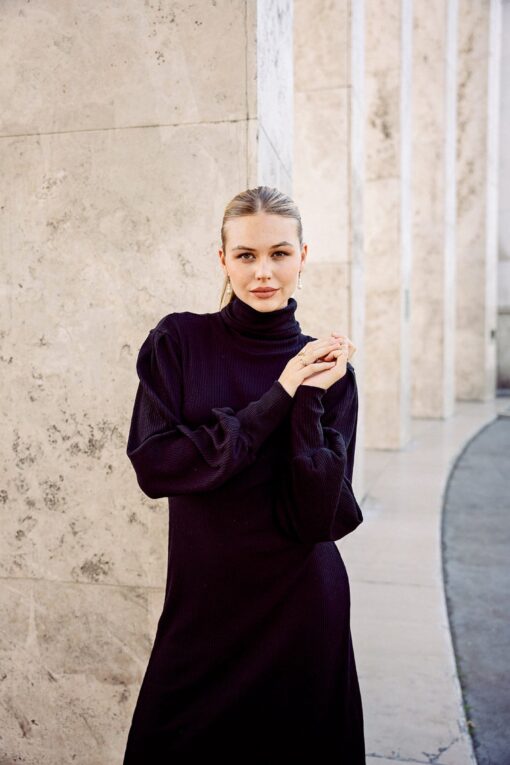Plus Size Black Turtleneck Knit Dress - Long Sleeve Winter Sweater Dress - Image 3