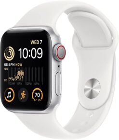 Renewed Apple Watch SE 2nd Gen (GPS + Cellular) 40mm Silver Aluminum - White Sport Band (M/L) - Excellent Condition