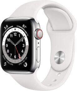 Renewed Apple Watch Series 6 (GPS + Cellular) 40mm Silver Stainless Steel - White Sport Band