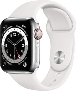 Renewed Apple Watch Series 6 (GPS + Cellular) 40mm Silver Stainless Steel - White Sport Band