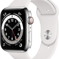 Renewed Apple Watch Series 6 (GPS + Cellular, 44mm) Silver Stainless Steel - White Sport Band