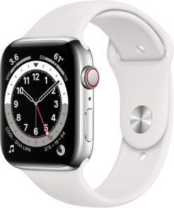 Renewed Apple Watch Series 6 (GPS + Cellular, 44mm) Silver Stainless Steel - White Sport Band
