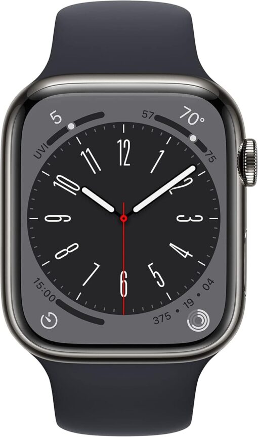 Renewed Apple Watch Series 8 (GPS Cellular, 45mm) Graphite Stainless Steel - Midnight Sport Band (M/L) - Image 2