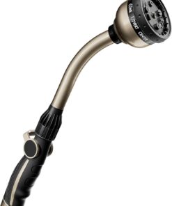 RESTMO Heavy Duty Watering Wand - 10 Spray Patterns, 15" Metal Garden Hose Nozzle - Thumb Control