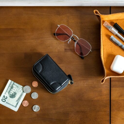 RFID Blocking Leather Checkbook Wallet - Unisex Zipper Card Holder & Coin Purse - Image 2