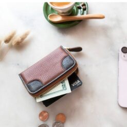 RFID Blocking Leather Checkbook Wallet - Unisex Zipper Card Holder & Coin Purse