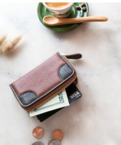 RFID Blocking Leather Checkbook Wallet - Unisex Zipper Card Holder & Coin Purse