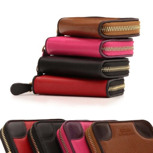 RFID Blocking Leather Checkbook Wallet - Unisex Zipper Card Holder & Coin Purse - Image 6