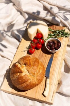 Saganaki Cheese Board - Authentic Greek Frying Cheese Serving Set - Wood & Ceramic - Restaurant Style