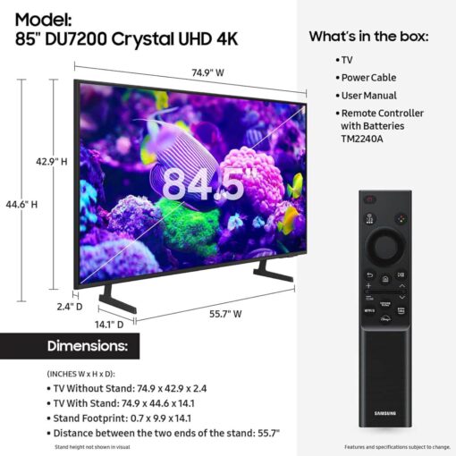 Samsung 85-Inch DU7200 Series 4K UHD Smart TV (2024) - HDR, PurColor, Object Tracking Sound Lite - Image 2