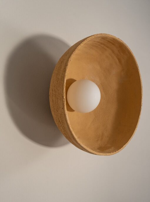 Sand Yellow Ceramic Wall Sconce - 12" Modern Outdoor Wabi Sabi Light - Large Decorative Lamp - Image 2