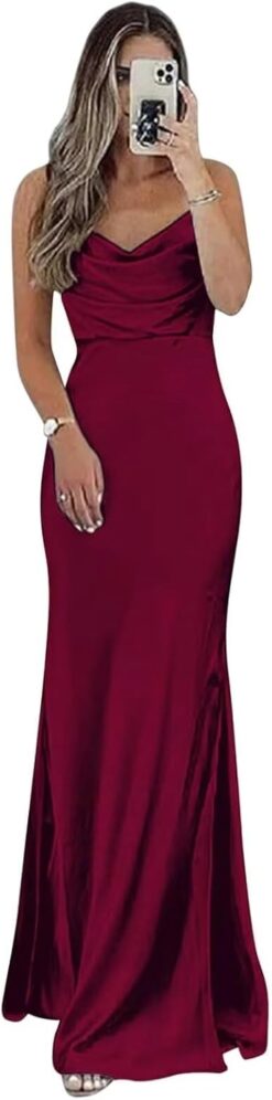 Satin Bridesmaid Dress Spaghetti Strap Slit - Prom Formal Evening Gown