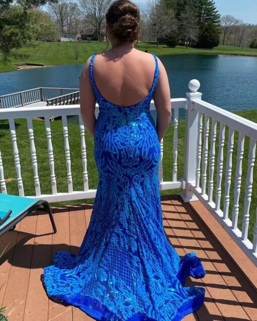 Sequin Mermaid Prom Dress V Neck Spaghetti Straps Sparkly Evening Gown Formal Party - Image 4