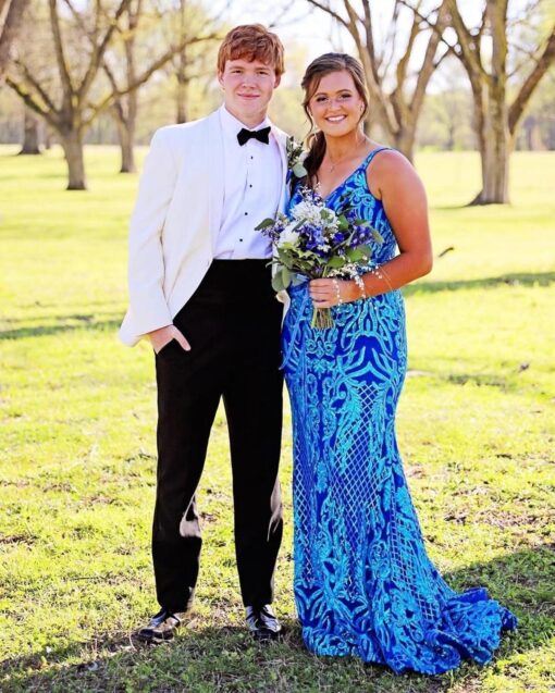 Sequin Mermaid Prom Dress V Neck Spaghetti Straps Sparkly Evening Gown Formal Party - Image 2