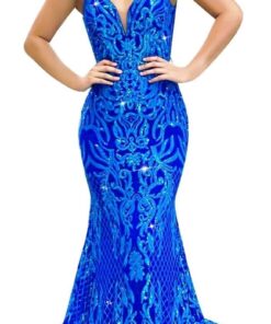 Sequin Mermaid Prom Dress V Neck Spaghetti Straps Sparkly Evening Gown Formal Party