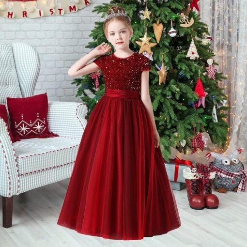 Sequin Tulle Flower Girl Dress Wedding Bridesmaid Gown Birthday Party Pageant Floor Length - Image 3