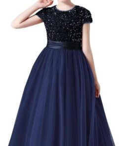 Sequin Tulle Flower Girl Dress Wedding Bridesmaid Gown Birthday Party Pageant Floor Length