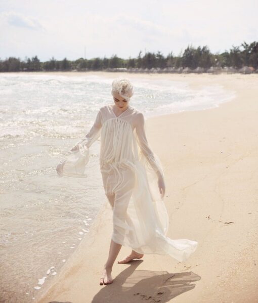 Sheer Silk Kaftan Dress - See Through Beach Cover Up Robe - Women's Bohemian Maxi Dress