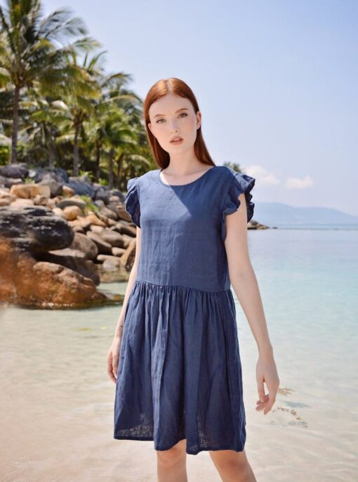 Short Linen Dress Women's Summer Cotton Blend Natural Casual Sundress
