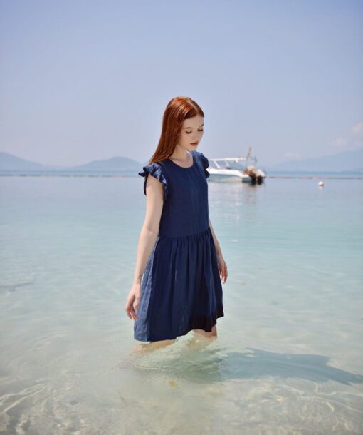 Short Linen Dress Women's Summer Cotton Blend Natural Casual Sundress - Image 2