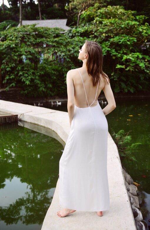 Silk Maxi Dress Nightgown - Backless Beach Wedding Slip - Bridal Item - Image 3
