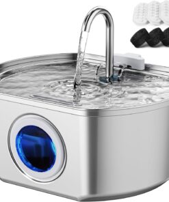 Stainless Steel Cat Water Fountain 108oz/3.2L - Automatic Pet Drinking Dispenser Bowl for Indoor Cats