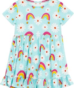 Toddler Girls Bamboo Dress - Buttery Soft Twirl Summer Dress - Short Sleeve Viscose Kids Clothes