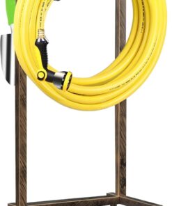 TomCare Garden Hose Holder - Heavy Duty 150 FT Freestanding Hose Stand with 4 Spikes & Tool Hooks - Rustic Bronze