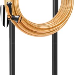 TomCare Heavy Duty Garden Hose Holder - Freestanding 150ft Hose Reel with 2 Tool Hooks - Outdoor Yard Lawn Water Hose Organizer - Black