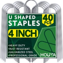 U Shaped Garden Stakes 4" - 40 Pack - Galvanized Steel - Secures Drip Irrigation, Soaker Hoses, Weed Barrier