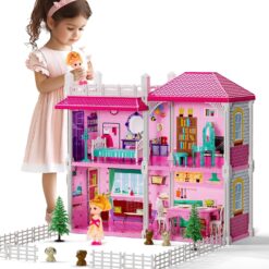 Villa Dollhouse for Girls Ages 2-7 - DIY Pretend Play Toy House with Furniture & Accessories - Indoor/Outdoor Fun