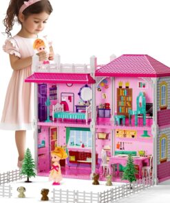 Villa Dollhouse for Girls Ages 2-7 - DIY Pretend Play Toy House with Furniture & Accessories - Indoor/Outdoor Fun
