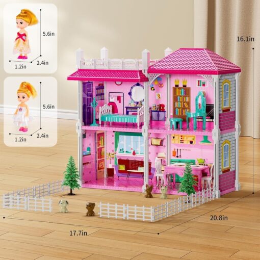 Villa Dollhouse for Girls Ages 2-7 - DIY Pretend Play Toy House with Furniture & Accessories - Indoor/Outdoor Fun - Image 5