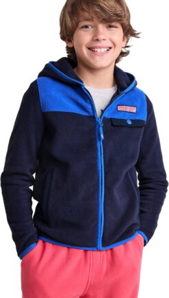 vineyard vines Boys' Harbor Fleece Full-Zip Hoodie - Cozy Kids' Sweatshirt