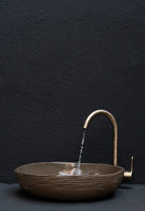 Wabi Sabi Brown Ceramic Washbasin - Handmade Textured Farmhouse Sink - Image 2