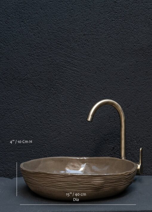 Wabi Sabi Brown Ceramic Washbasin - Handmade Textured Farmhouse Sink - Image 3