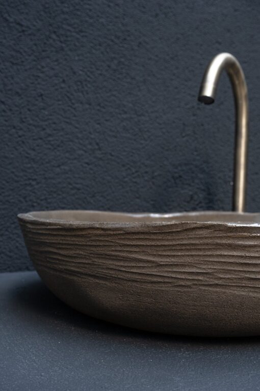 Wabi Sabi Brown Ceramic Washbasin - Handmade Textured Farmhouse Sink - Image 4