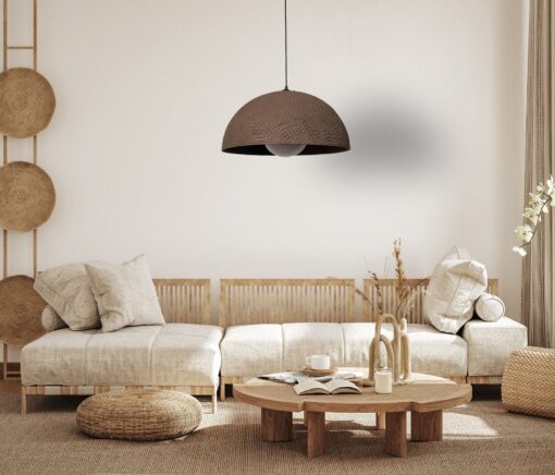 Wabi Sabi Ceramic Pendant Light - Brown Wood Look Chandelier - Handmade Stoneware Lighting - 15" Rustic Home Decor - Image 2