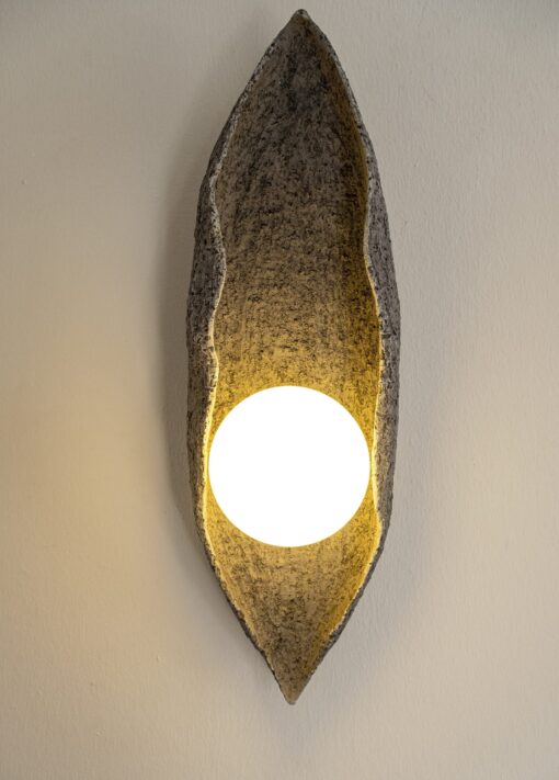 Wabi Sabi Ceramic Wall Sconce - Handmade Stone Look Oval Light - Amorphous Modern Fixture - Image 3