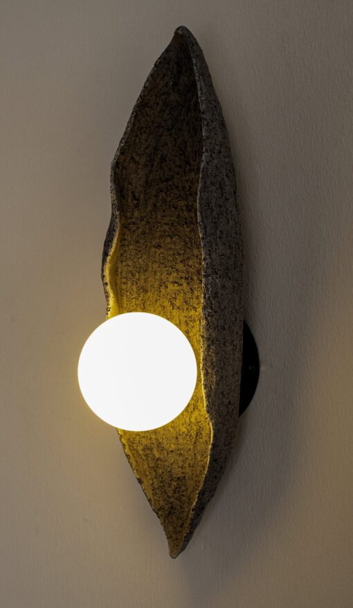 Wabi Sabi Ceramic Wall Sconce - Handmade Stone Look Oval Light - Amorphous Modern Fixture - Image 4