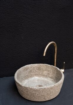 Wabi Sabi Ceramic Washbasin - Handmade Textured Farmhouse Sink - Natural Stone Look Bathroom Vessel Sink