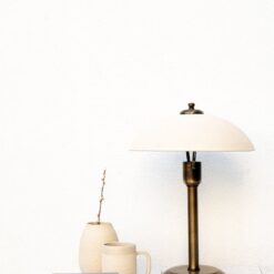 Wabi Sabi Table Lamp Japanese Ceramic Rustic Antique Linen Shade Beige Brass