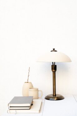 Wabi Sabi Table Lamp Japanese Ceramic Rustic Antique Linen Shade Beige Brass