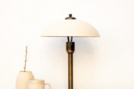 Wabi Sabi Table Lamp Japanese Ceramic Rustic Antique Linen Shade Beige Brass - Image 3