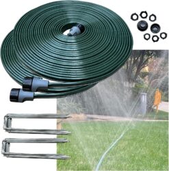 Watoo 100 FT Flat Soaker Hose - Heavy Duty Lawn Sprinkler - No Kink Garden Watering Hose with Stakes