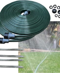 Watoo 100 FT Flat Soaker Hose - Heavy Duty Lawn Sprinkler - No Kink Garden Watering Hose with Stakes