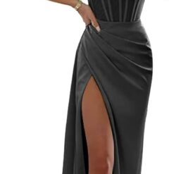 Women's Cowl Neck Satin Prom Dress Long Strapless Slit Ruched Formal Evening Gown Bridesmaid Dress
