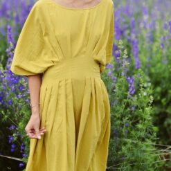 Women's Pleated Cotton Midi Dress - Summer Casual Sundress
